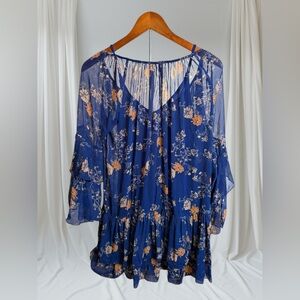 Free People Blue Floral Ruffle Soft Dress or Top Women Size XS